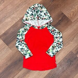 Sew Sassy Red Long Sleeve Hoodie Green Foliage Christmas Holiday Shirt Top 4T